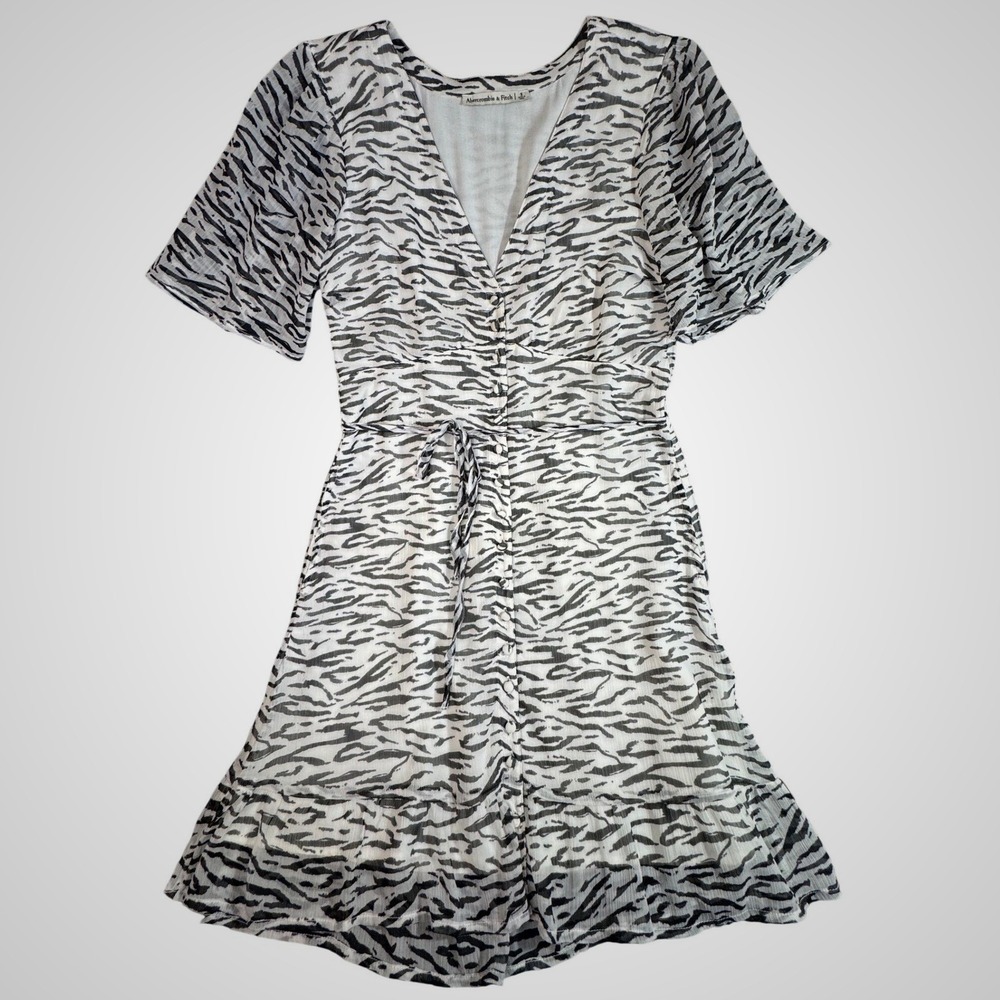 Abercrombie‎ & Fitch Zebra Print Mini Dress Black White V-Neck Flutter Sleeve S